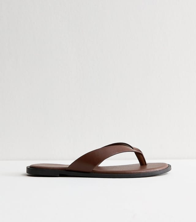 New Look Women's Dark Brown Faux Leather Toe Post Sandals Vegan New Look - 3