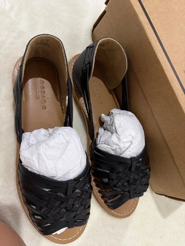 ASOS ASOS design Fray leather woven flat sandals in black