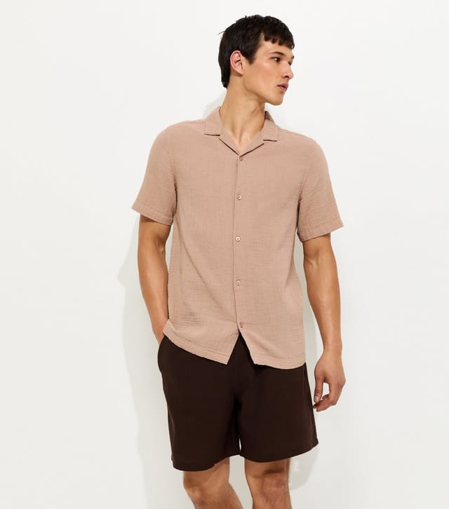 New Look Men's Stone Regular Cotton Short Sleeve Revere Shirt New Look - 2