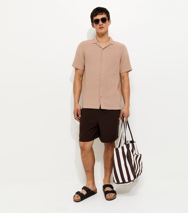 New Look Men's Stone Regular Cotton Short Sleeve Revere Shirt New Look - 3