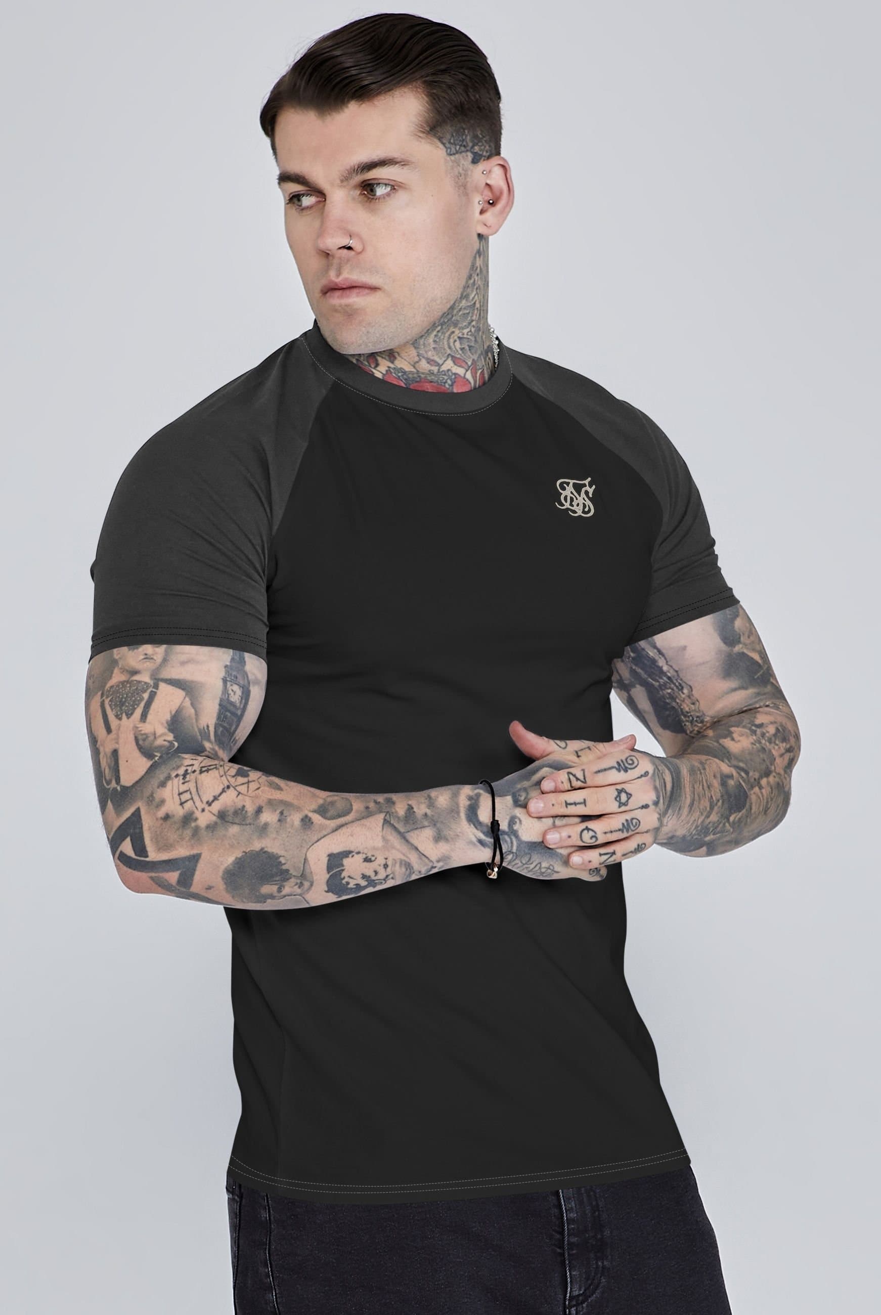 SikSilk SikSilk Men's Raglan T-Shirt in Black
