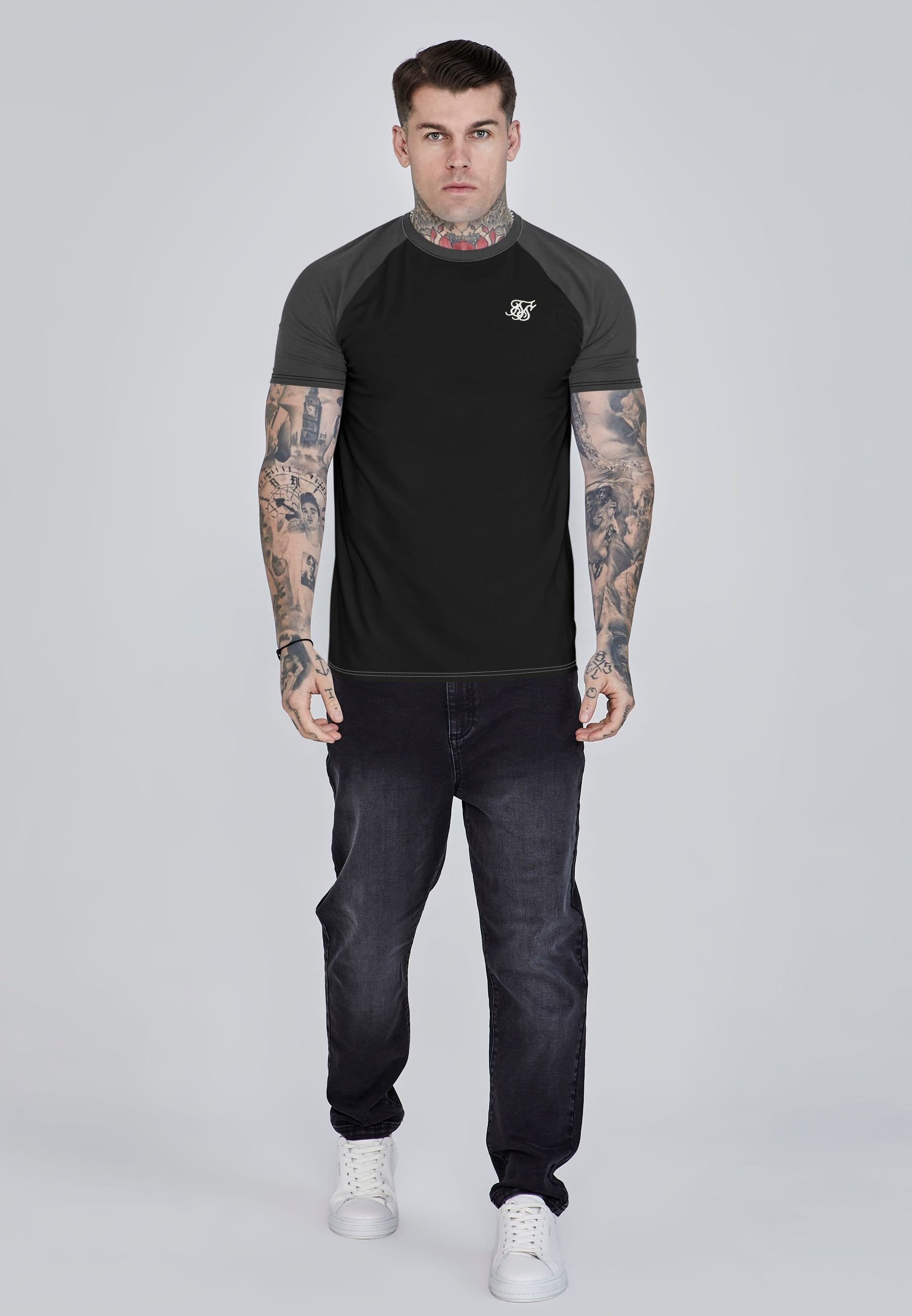 SikSilk SikSilk Men's Raglan T-Shirt in Black - 4