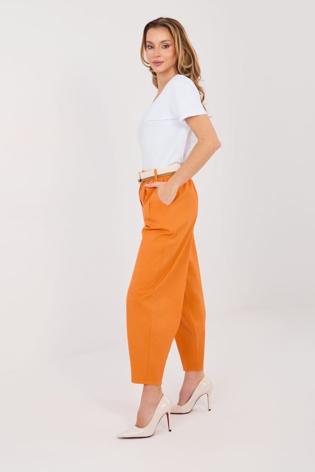 Love Lace Love Lace Women's High Waist Cotton Elastane Carrot Trousers in Orange - 2