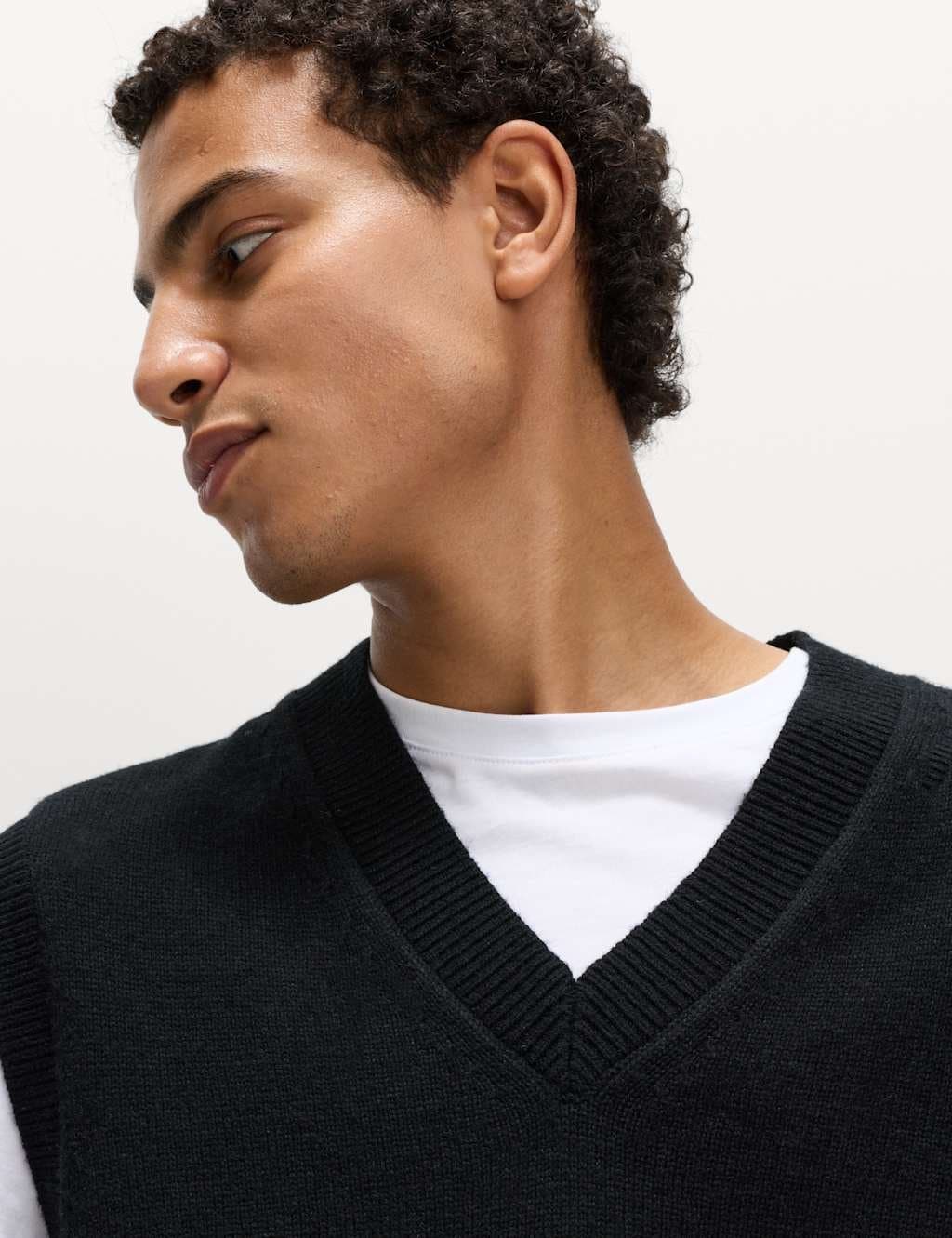 Marks & Spencer M&S Black Lambswool Blend V-Neck Knitted Vest