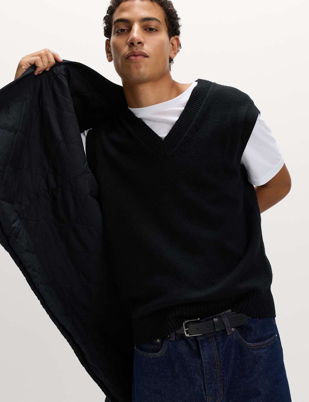 Marks & Spencer M&S Lambswool Blend V-Neck Knitted Vest Black - 3