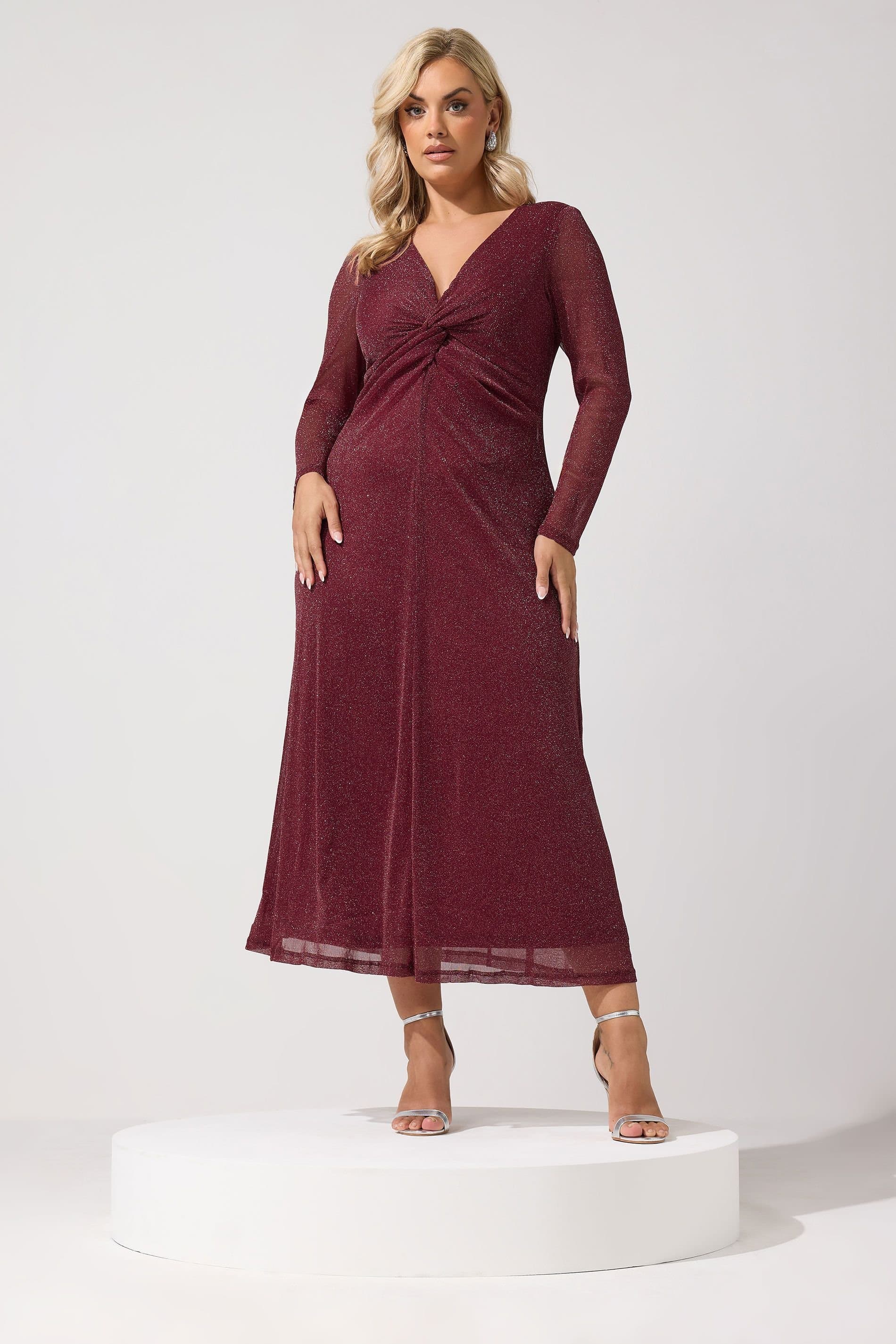 Yours Yours Women's Metallic Knot Maxi Dress in Red