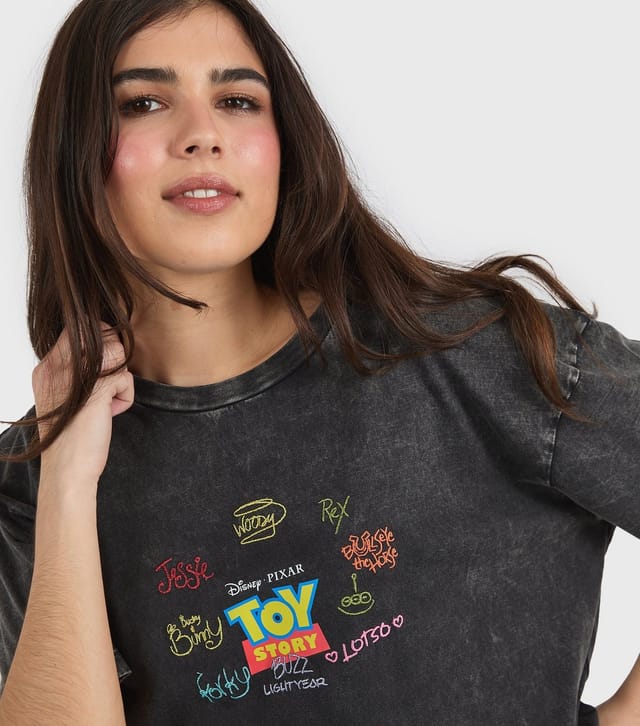 Skinnydip Women's Grey Cotton Toy Story Acid Wash T-Shirt Skinnydip New Look - 3