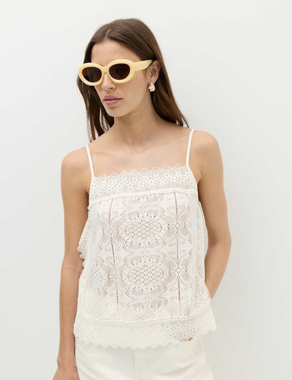 Marks & Spencer M&S Broderie Cutwork Cami Top Ivory