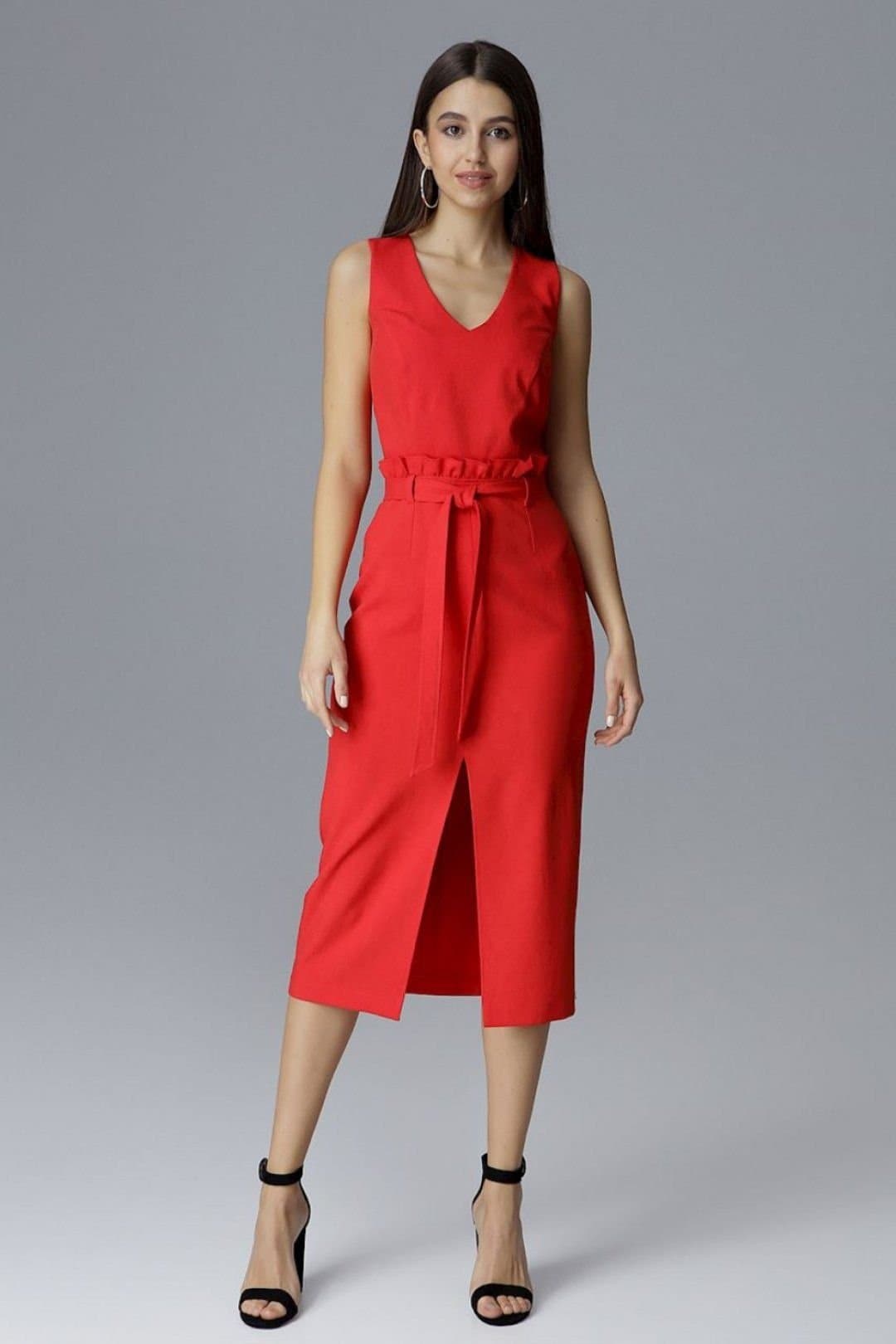 Love Lace Love Lace Women's Fitted Sleeveless Cocktail Dress Ruffle Waist in Red