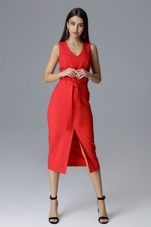Love Lace Love Lace Women's Fitted Sleeveless Cocktail Dress Ruffle Waist in Red - 2
