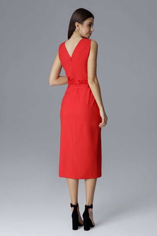 Love Lace Love Lace Women's Fitted Sleeveless Cocktail Dress Ruffle Waist in Red - 3