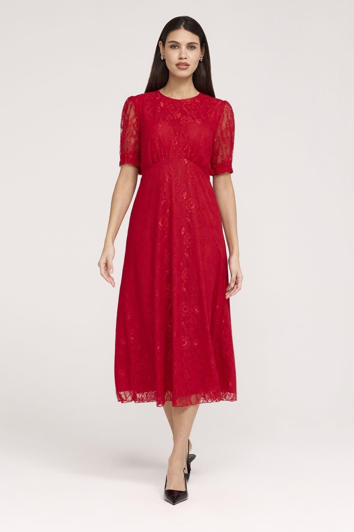 Finery London Finery London Women's Mela Lace Midi Dress in Red