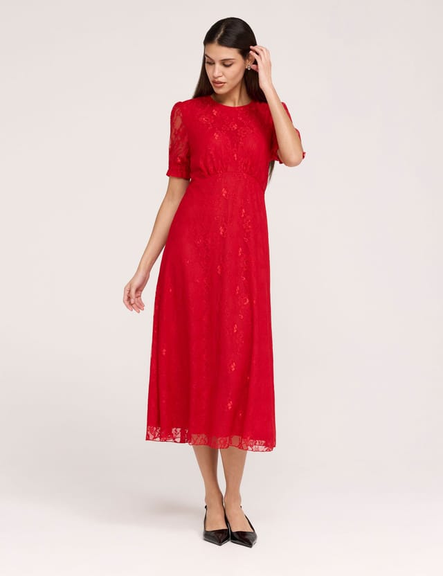 Finery London Finery London Women's Mela Lace Midi Dress in Red - 2