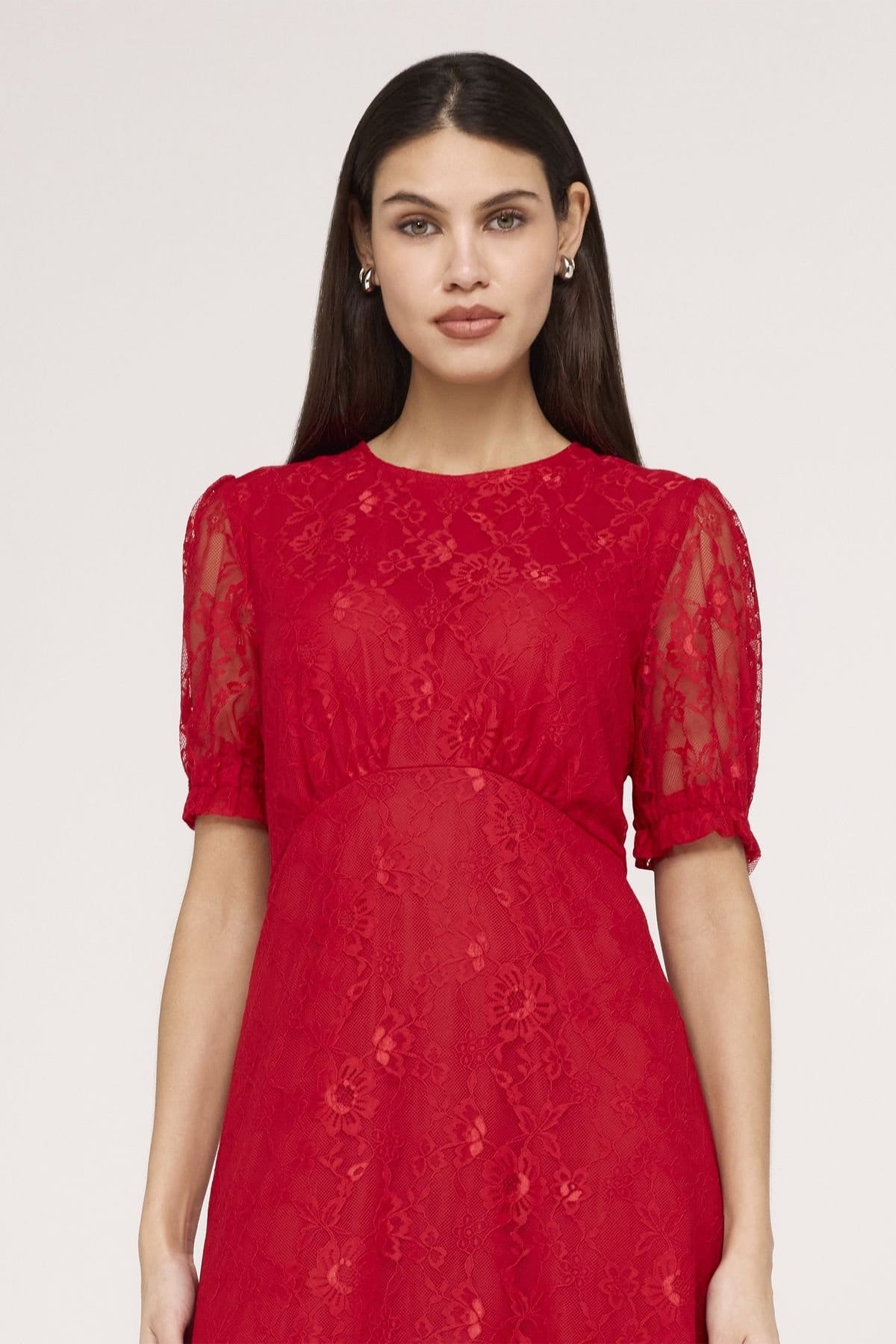 Finery London Finery London Women's Mela Lace Midi Dress in Red - 4