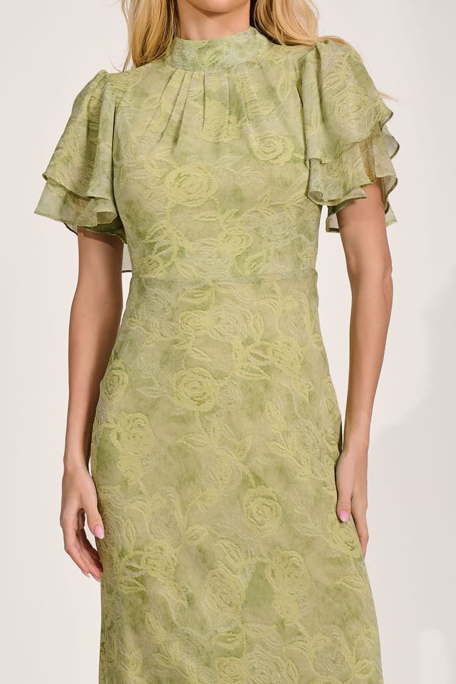 Jolie Moi Jolie Moi Women's High Neck Angel Sleeve Chiffon Maxi Dress in Green - 3