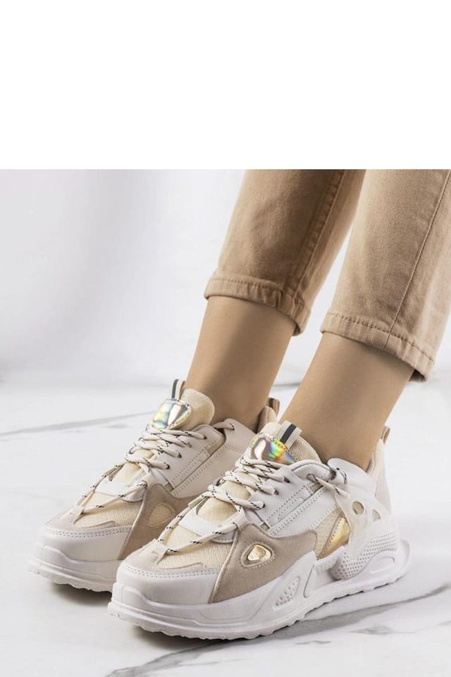 Love Lace Love Lace Women's Mansfield Sport Sneakers Lace Up with White Rubber Sole in Beige - 2