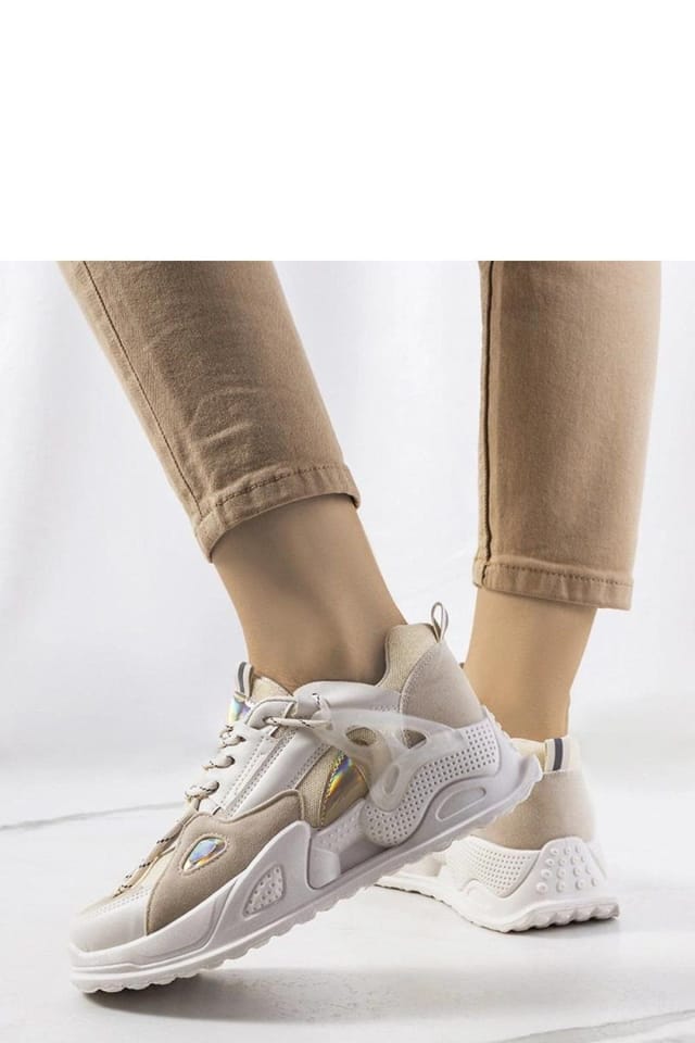 Love Lace Love Lace Women's Mansfield Sport Sneakers Lace Up with White Rubber Sole in Beige - 3