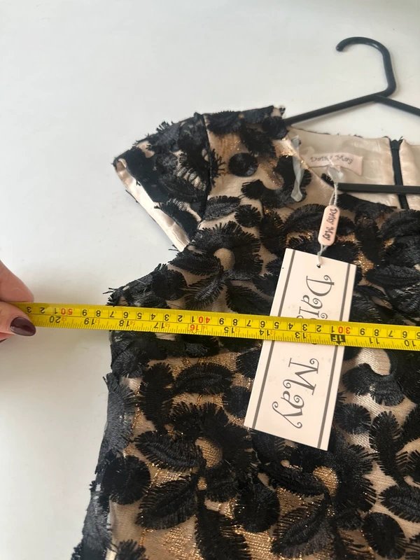 daisy may Daisy May dress black lace champagne gold dress special occasion new 12 short fit and flare BNWT - 1