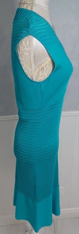 Michael Kors Michael Kors Turquoise Ribbed Knit V Neck Dress Size S