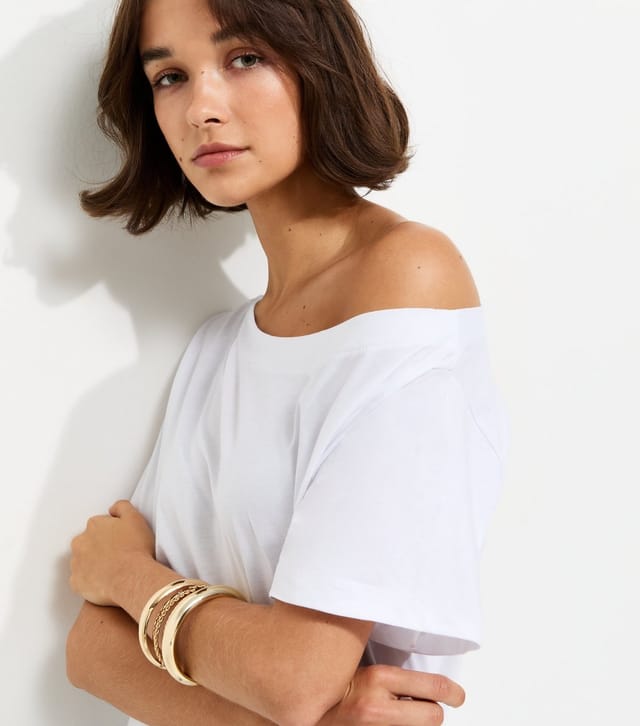 New Look Women's White Off The Shoulder T-Shirt New Look - 2
