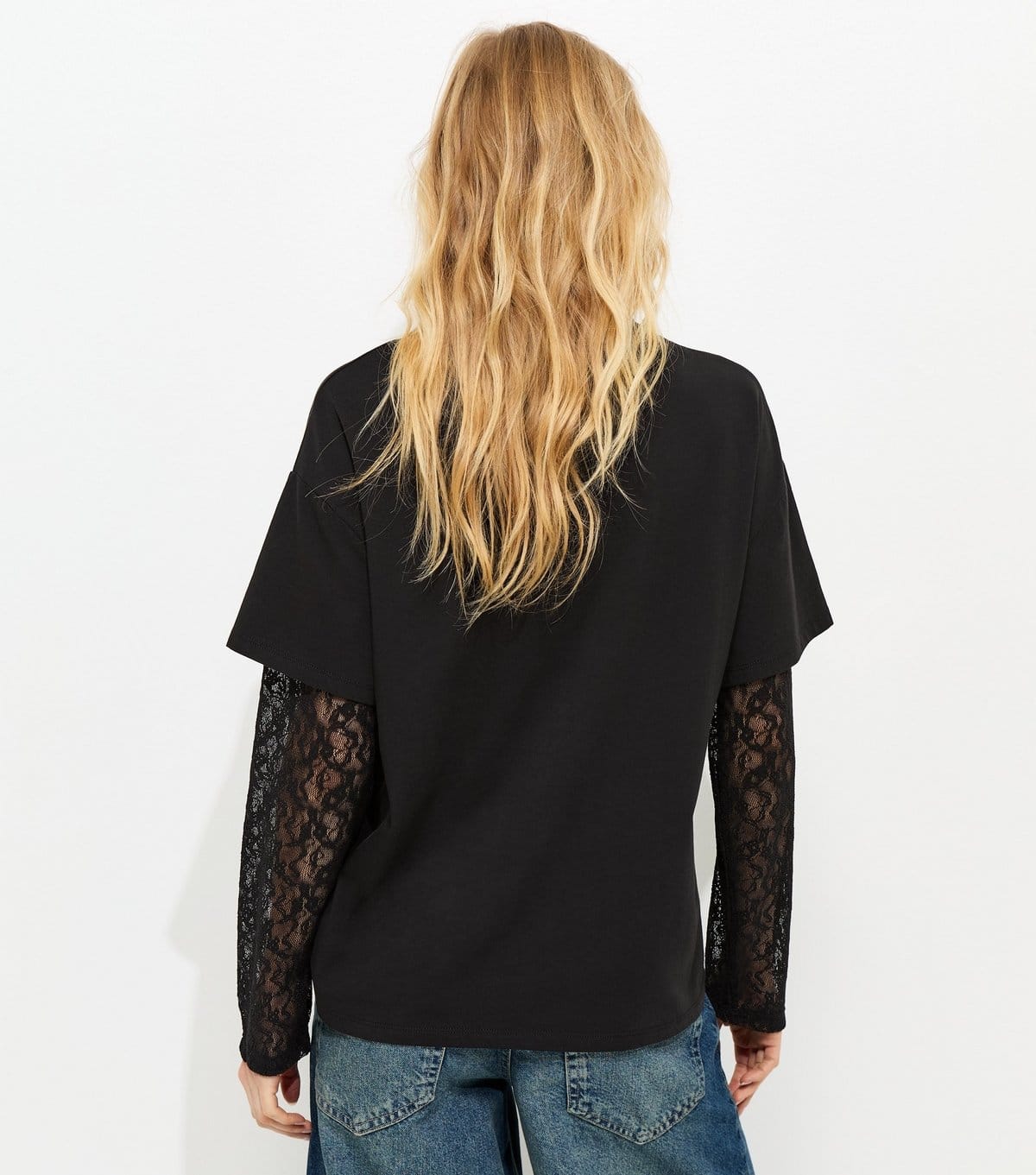 New Look Women's Black 2-In-1 Lace Long Sleeve Top New Look - 4