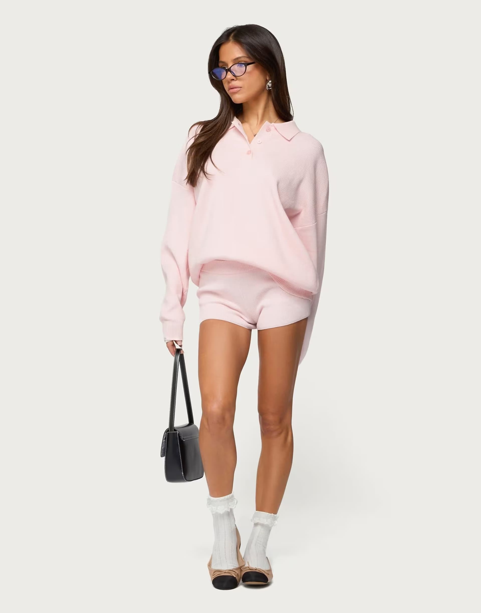 ASOS ASOS Edikted Lorie Light Pink Ribbed Knit Shorts