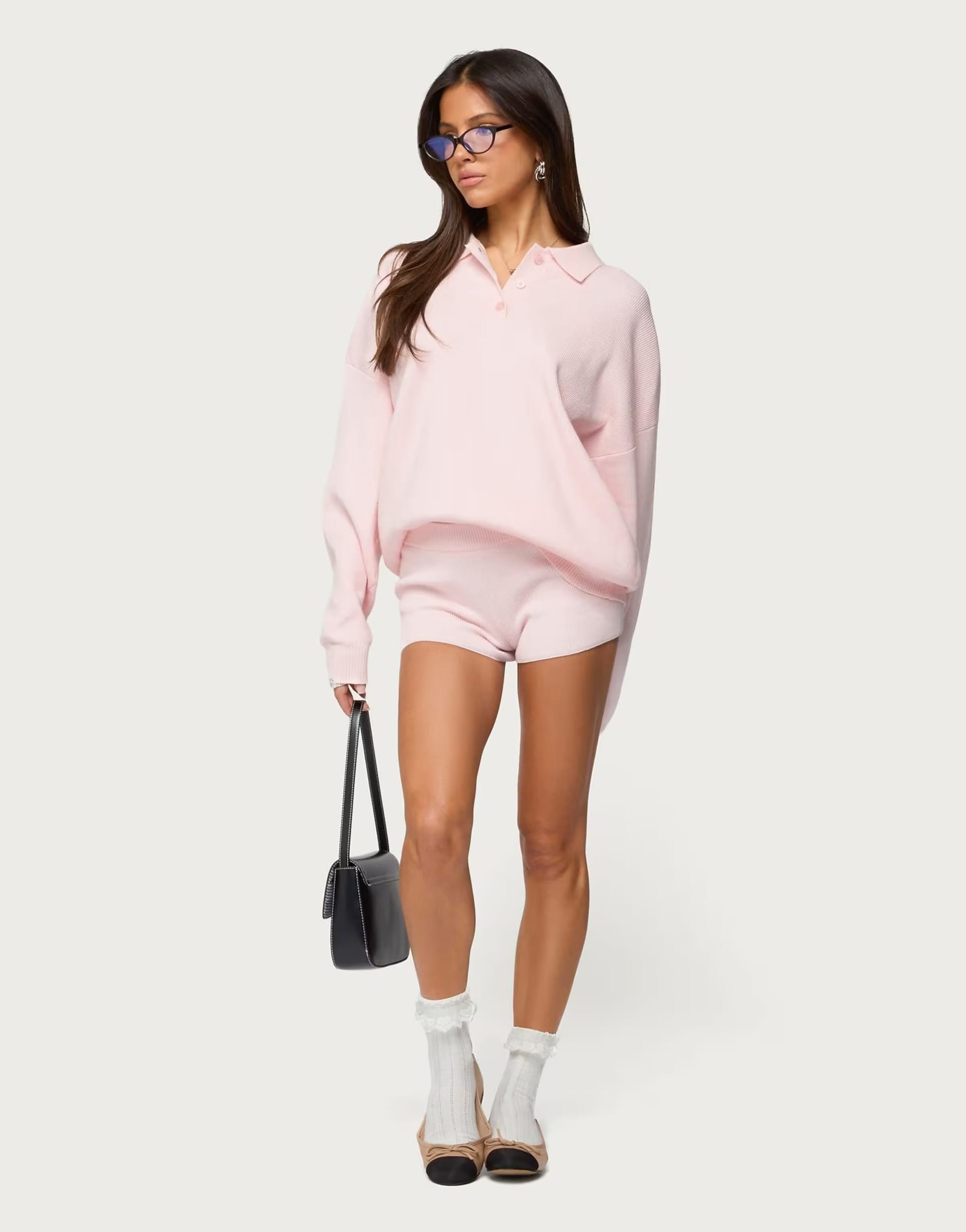 ASOS Edikted Lorie Light Pink Ribbed Knit Shorts