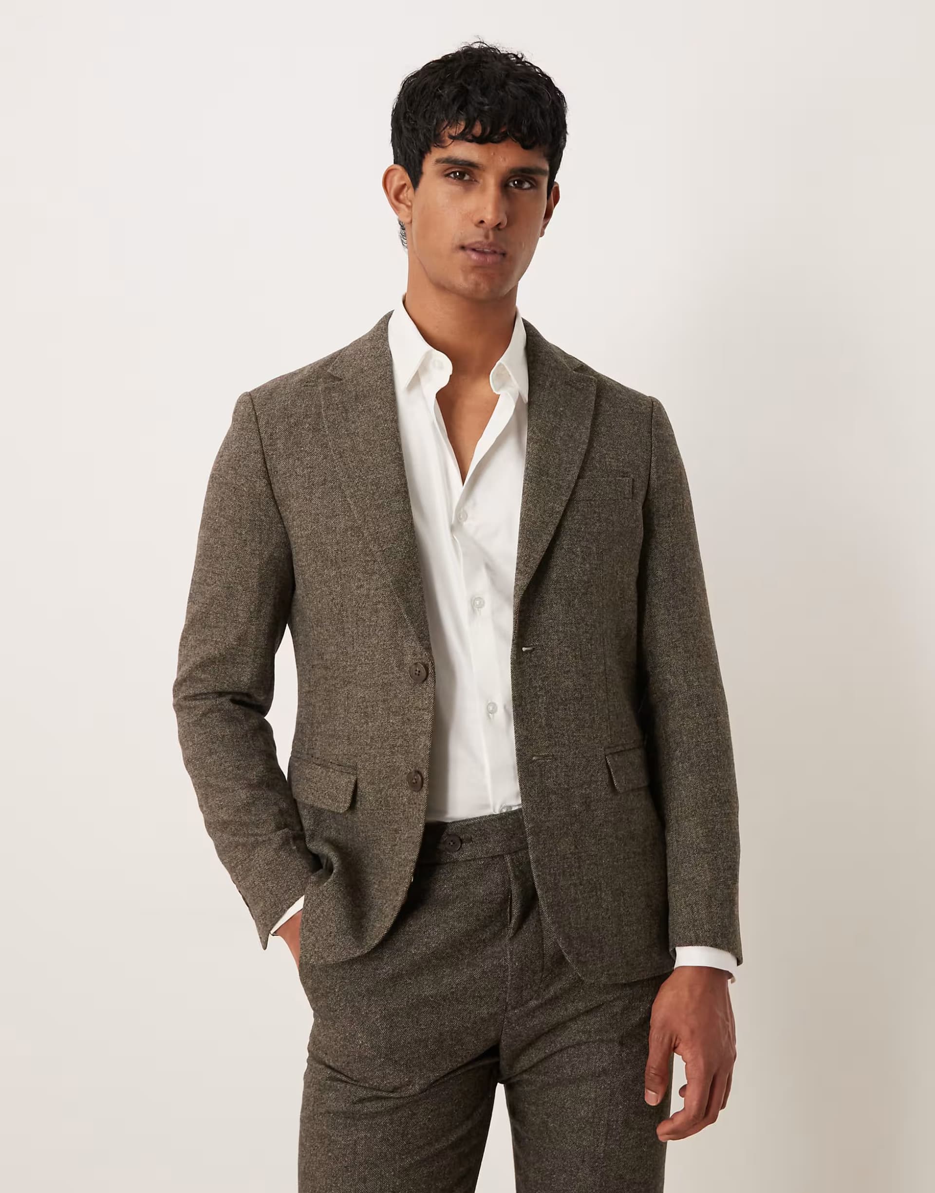 ASOS Selected Reed brushed wool blend blazer in brown