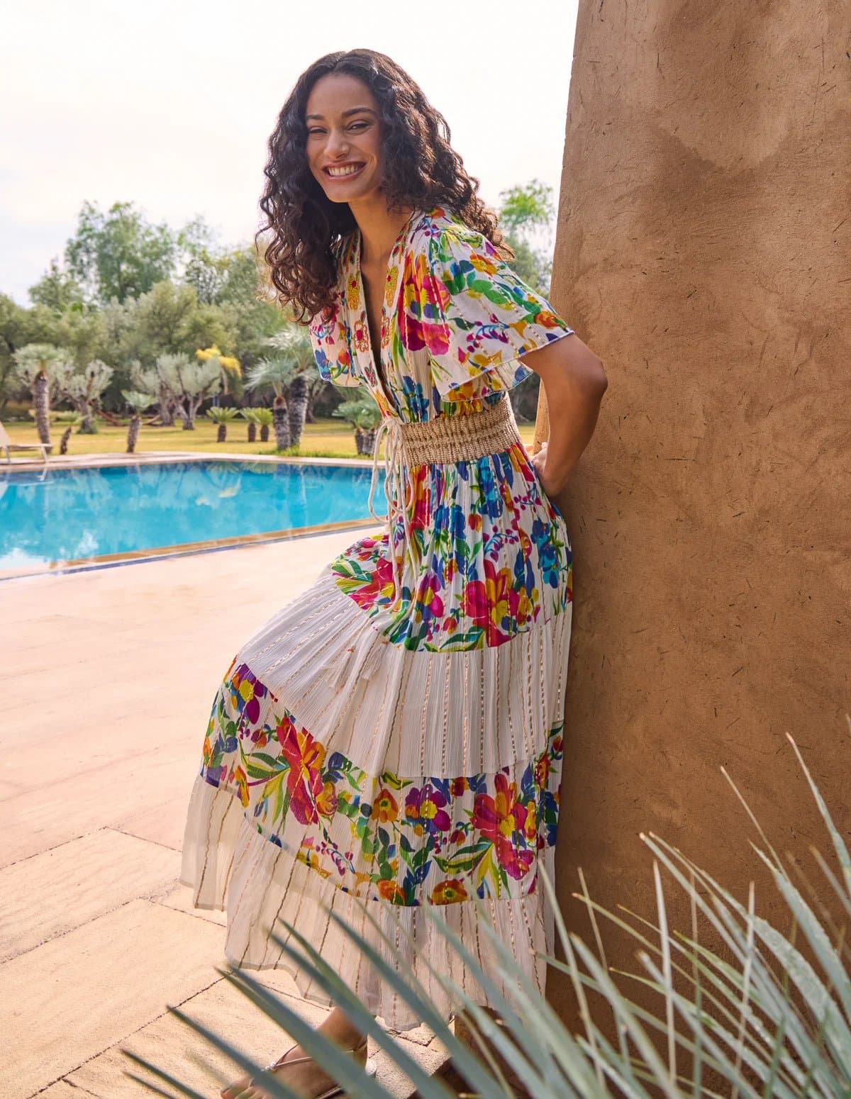 Blue Vanilla Bright Print Tiered Dress