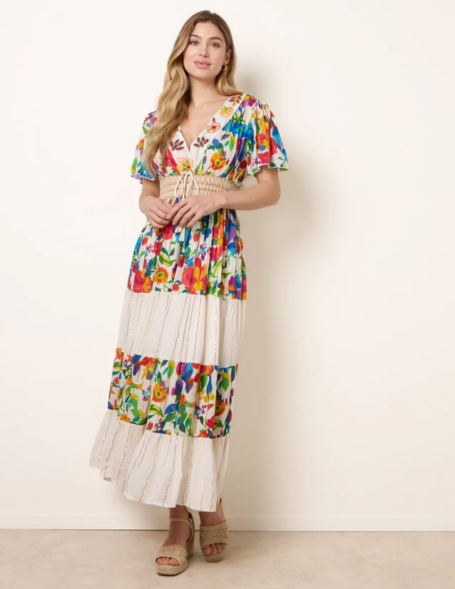 Blue Vanilla Bright Print Tiered Dress - 2
