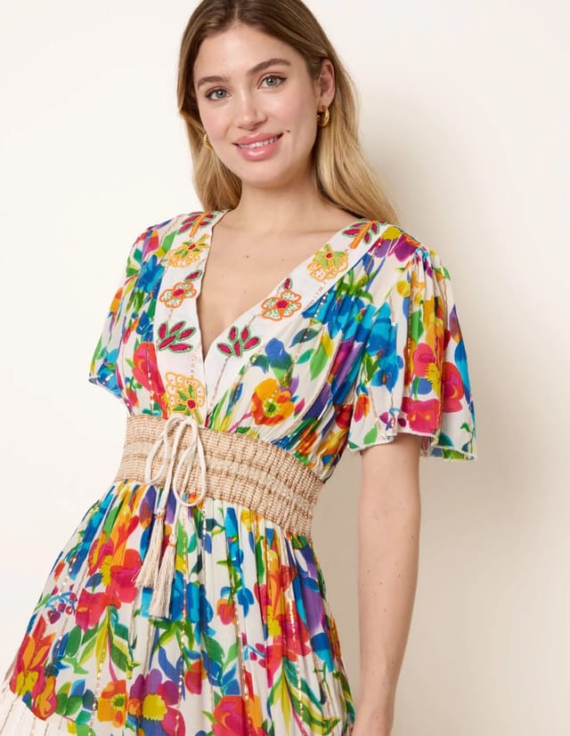 Blue Vanilla Bright Print Tiered Dress - 3