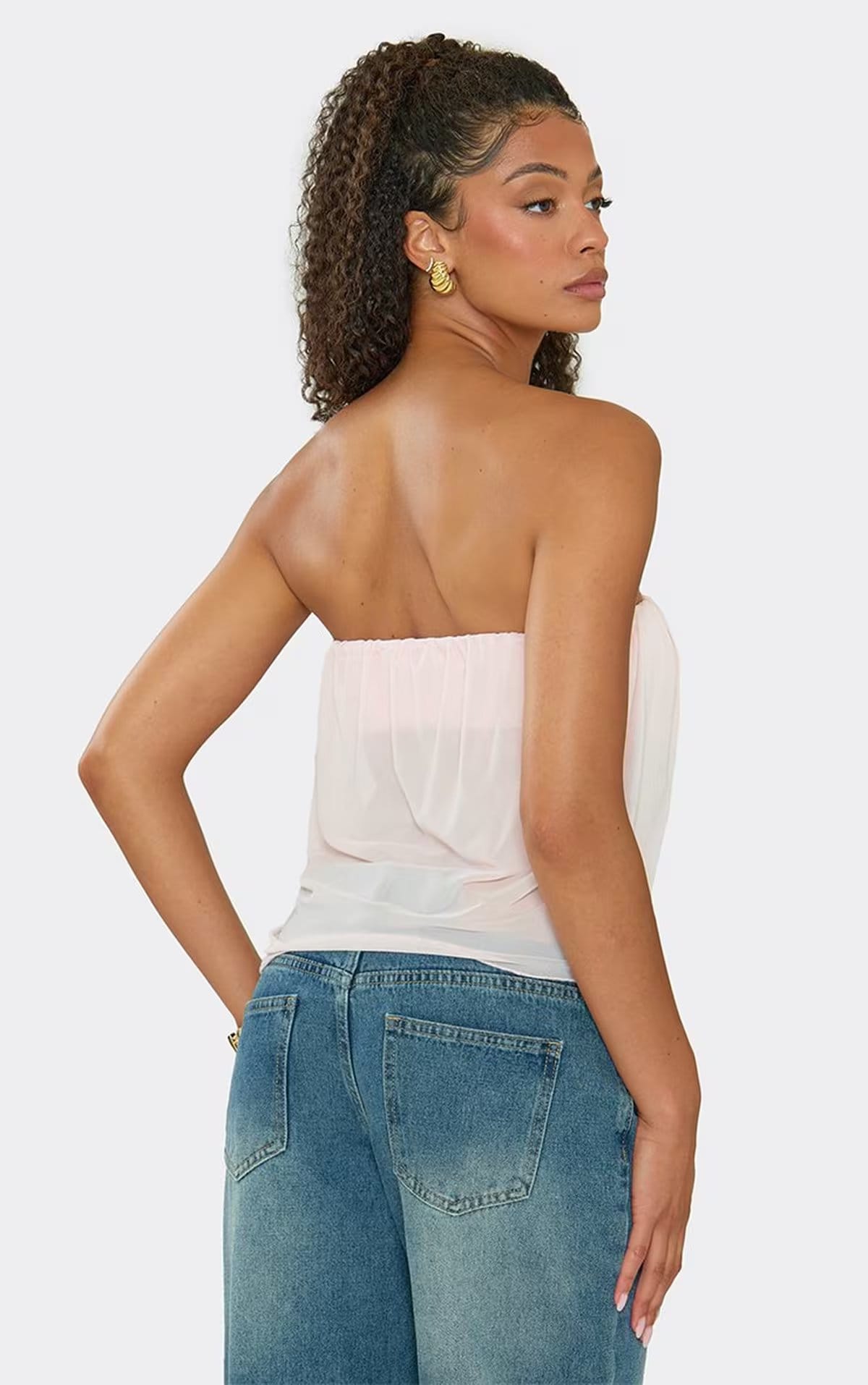 EGO Bandeau Drape Side Top In Pink Mesh, Women's Size UK 6 - 1