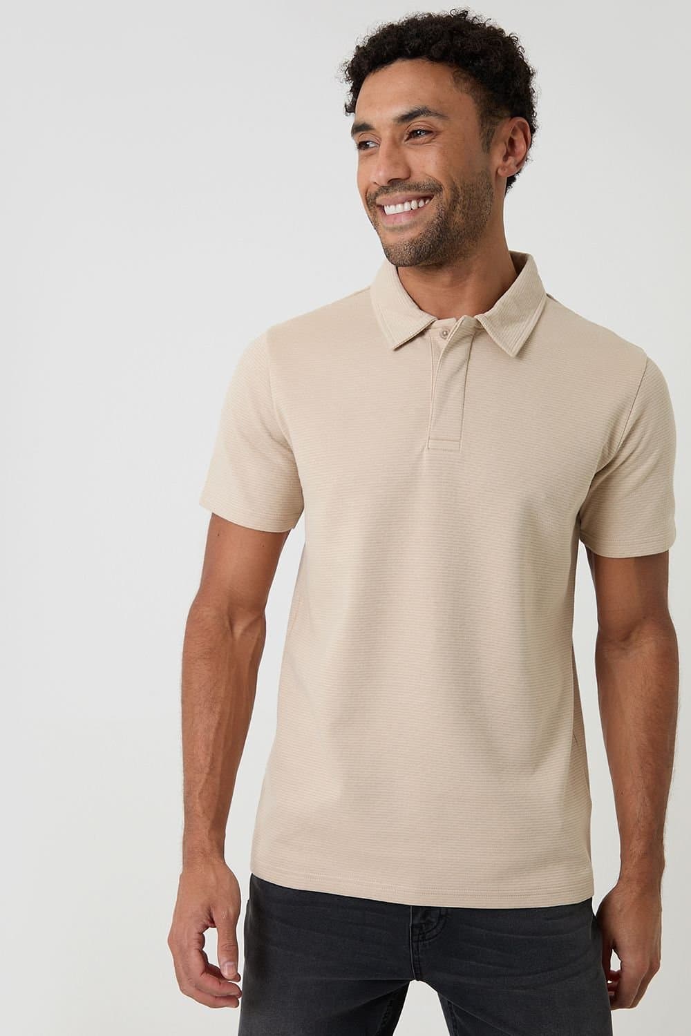 Threadbare Threadbare Men's Textured Cotton Rich Polo Shirt in Stone