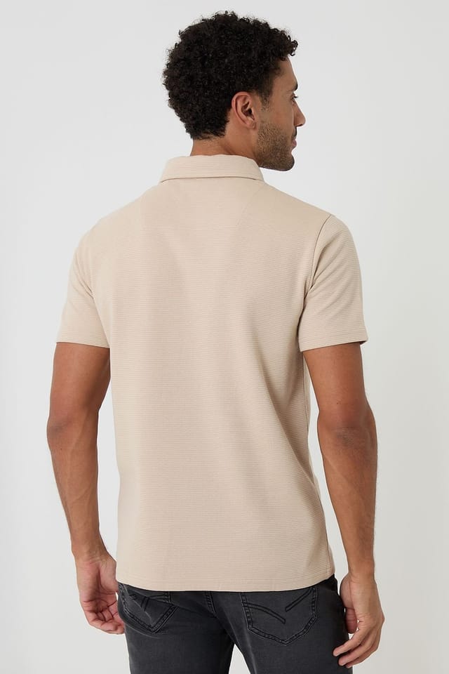 Threadbare Threadbare Men's Textured Cotton Rich Polo Shirt in Stone - 2