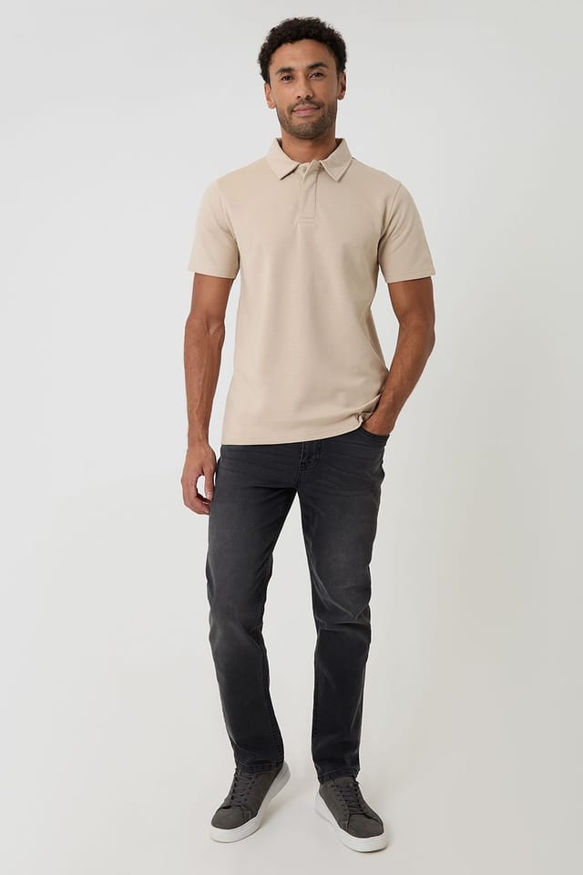 Threadbare Threadbare Men's Textured Cotton Rich Polo Shirt in Stone - 3