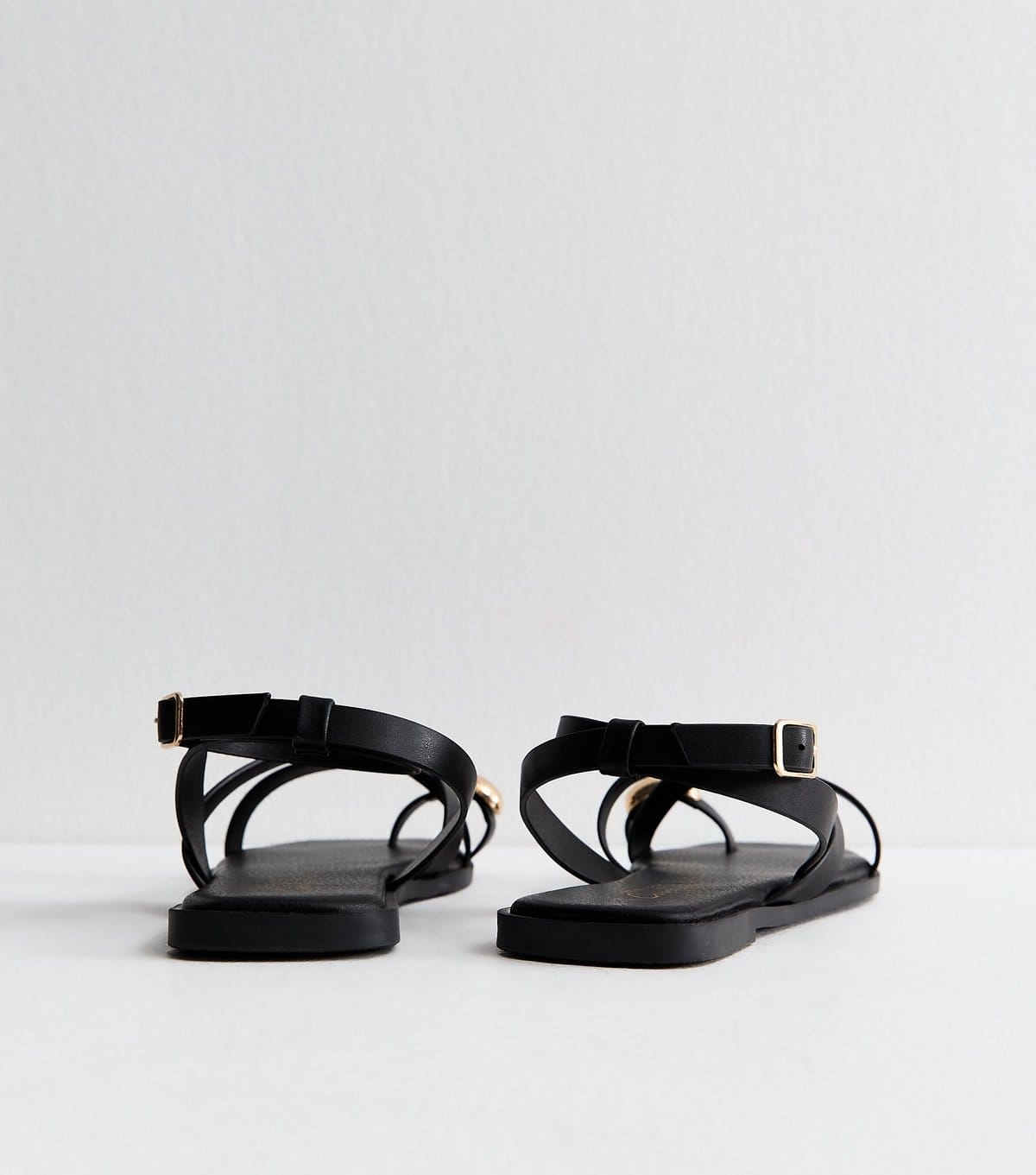 New Look Women's Black Faux Leather Multi Strap Toe Ring Flat Sandals Vegan New Look - 4