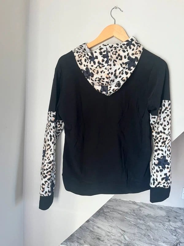 Unbranded Black & Beige Leopard Print Lightweight Hoodie Jumper