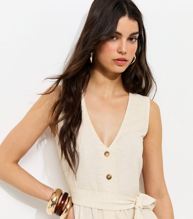 New Look Women's Stone Sleeveless Button Through Midi Dress New Look - 2