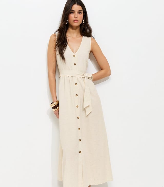 New Look Women's Stone Sleeveless Button Through Midi Dress New Look - 3