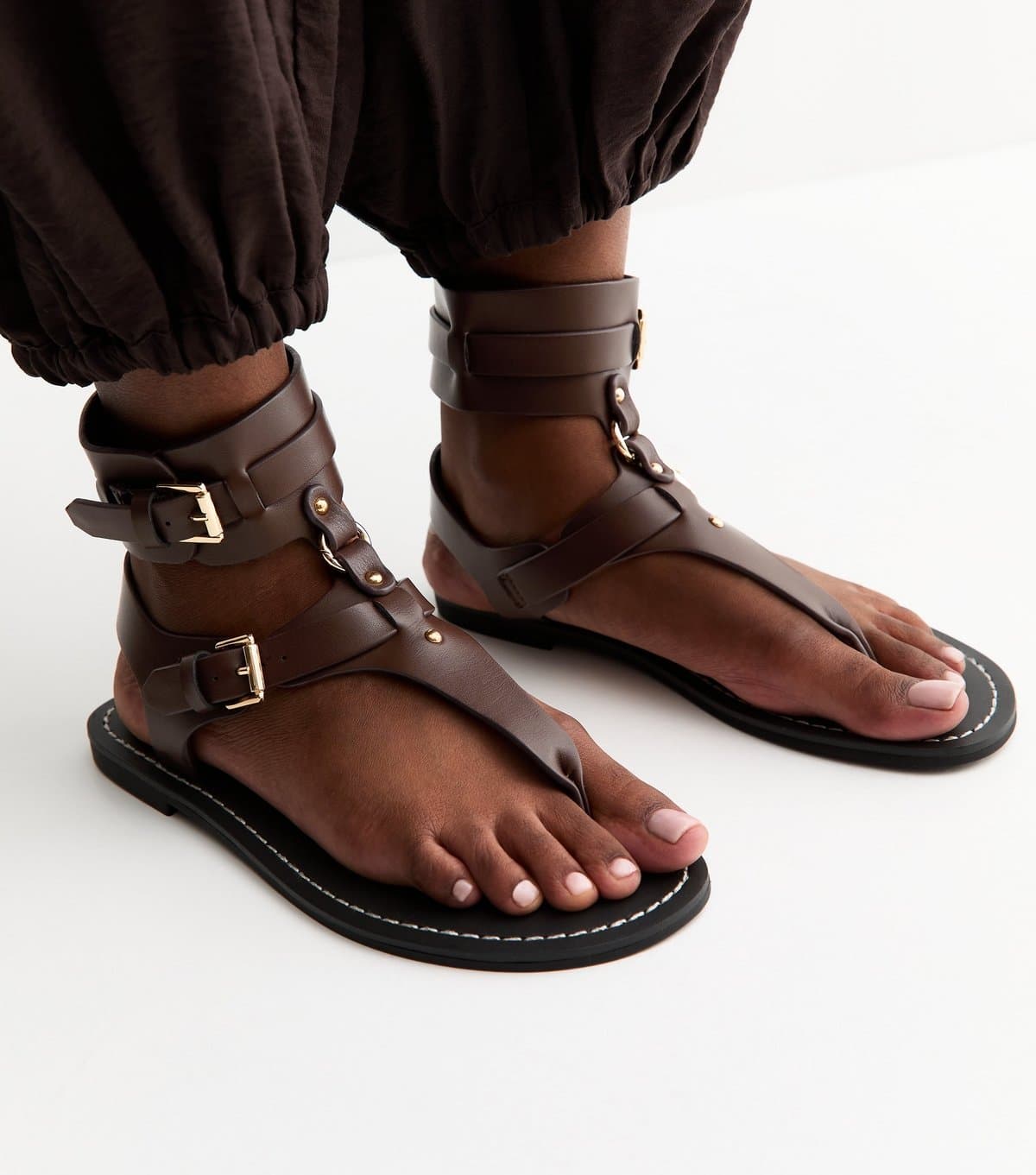 New Look New Look Brown Faux Leather Detachable Cuff Flat Sandals
