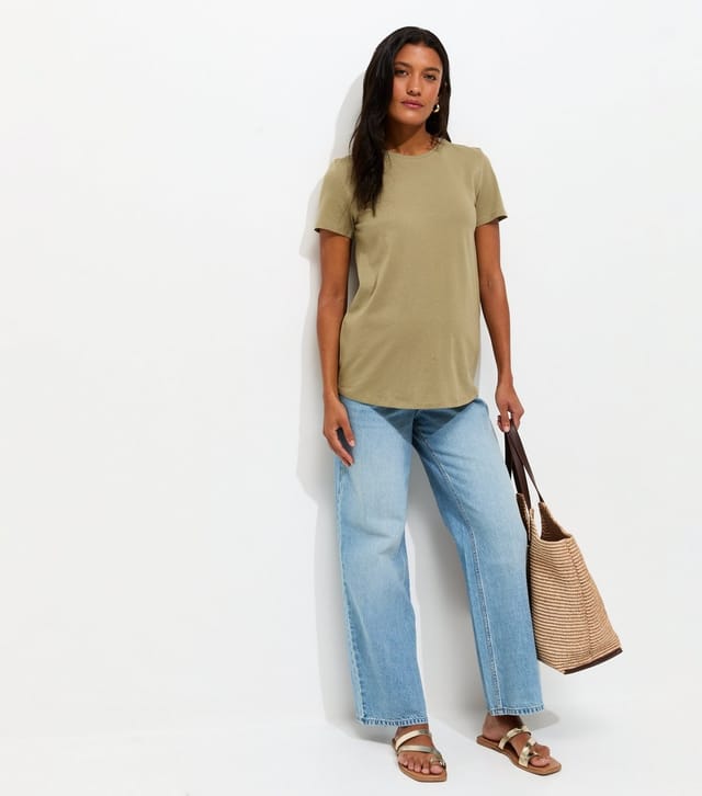 New Look Women's Maternity Light Khaki Crew Neck T-Shirt New Look - 2