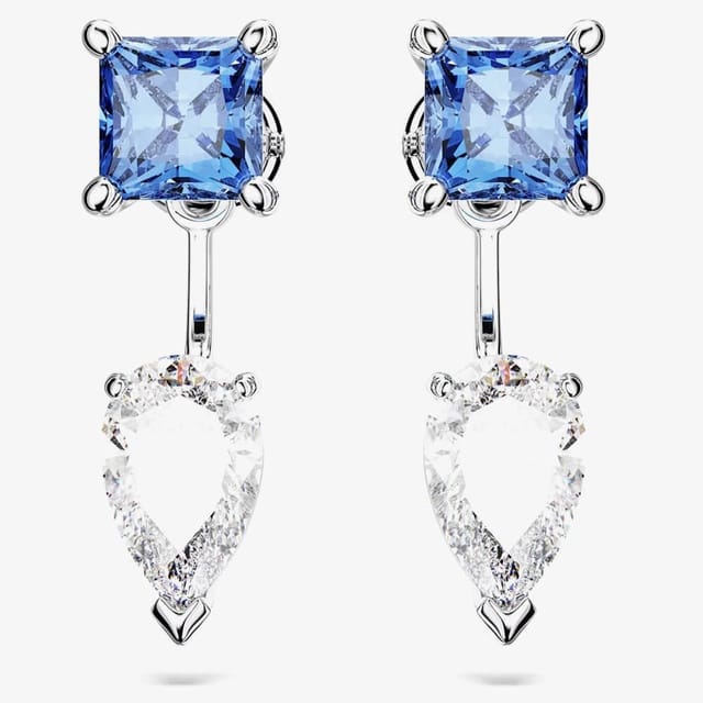 Swarovski Swarovski Women's Mesmera Blue Mixed Cut Rhodium Plated Jacket Earrings 5665767 in Silver - 2