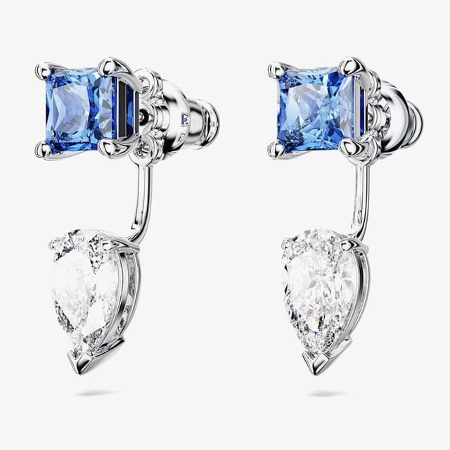 Swarovski Swarovski Women's Mesmera Blue Mixed Cut Rhodium Plated Jacket Earrings 5665767 in Silver - 3