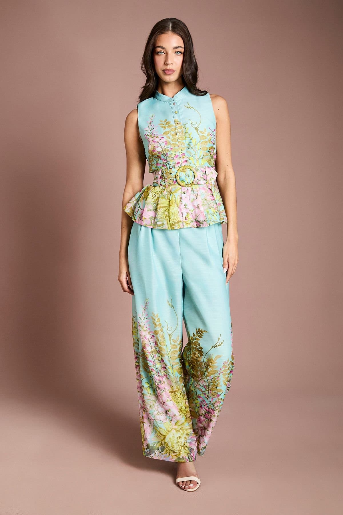 Coast Coast Women's Placement Print Wide Leg Trouser in Duck Egg Blue