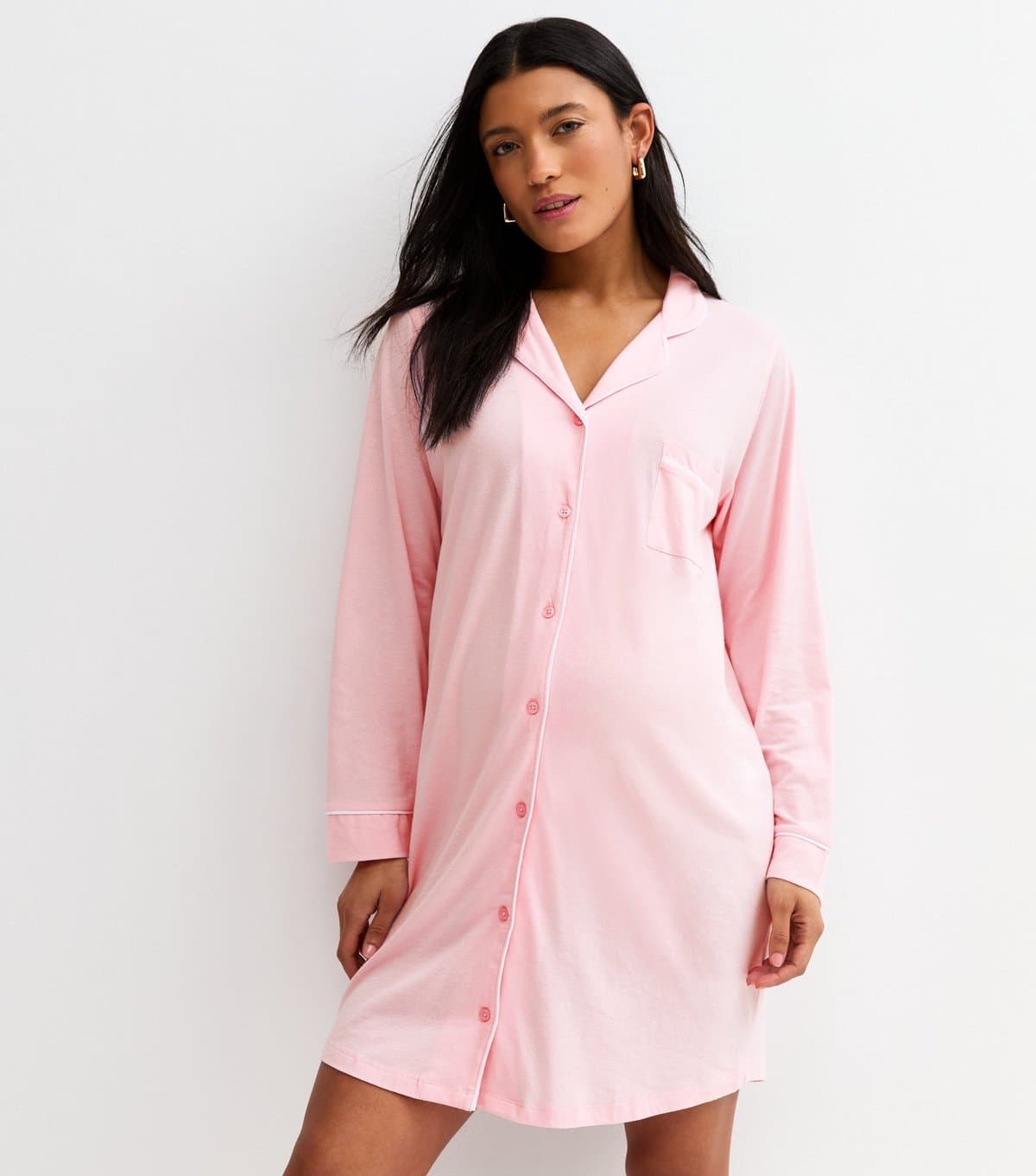 New Look Women's Maternity Light Pink Revere Collar Night Dress New Look
