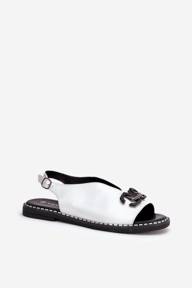 Love Lace Love Lace Women's Elegant Flat Heel Sandals with Decorative Front Buckle Strap in Silver - 2