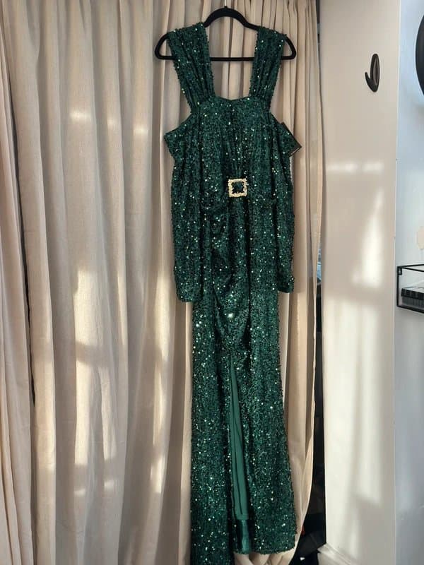 Shein Emerald Green Sequin Maxi Dress UK 16-18 Formal Evening Prom Wedding Guest
