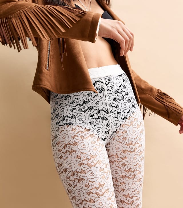New Look Women's White Semi-Sheer Floral Lace Kick Flare Trousers New Look - 3
