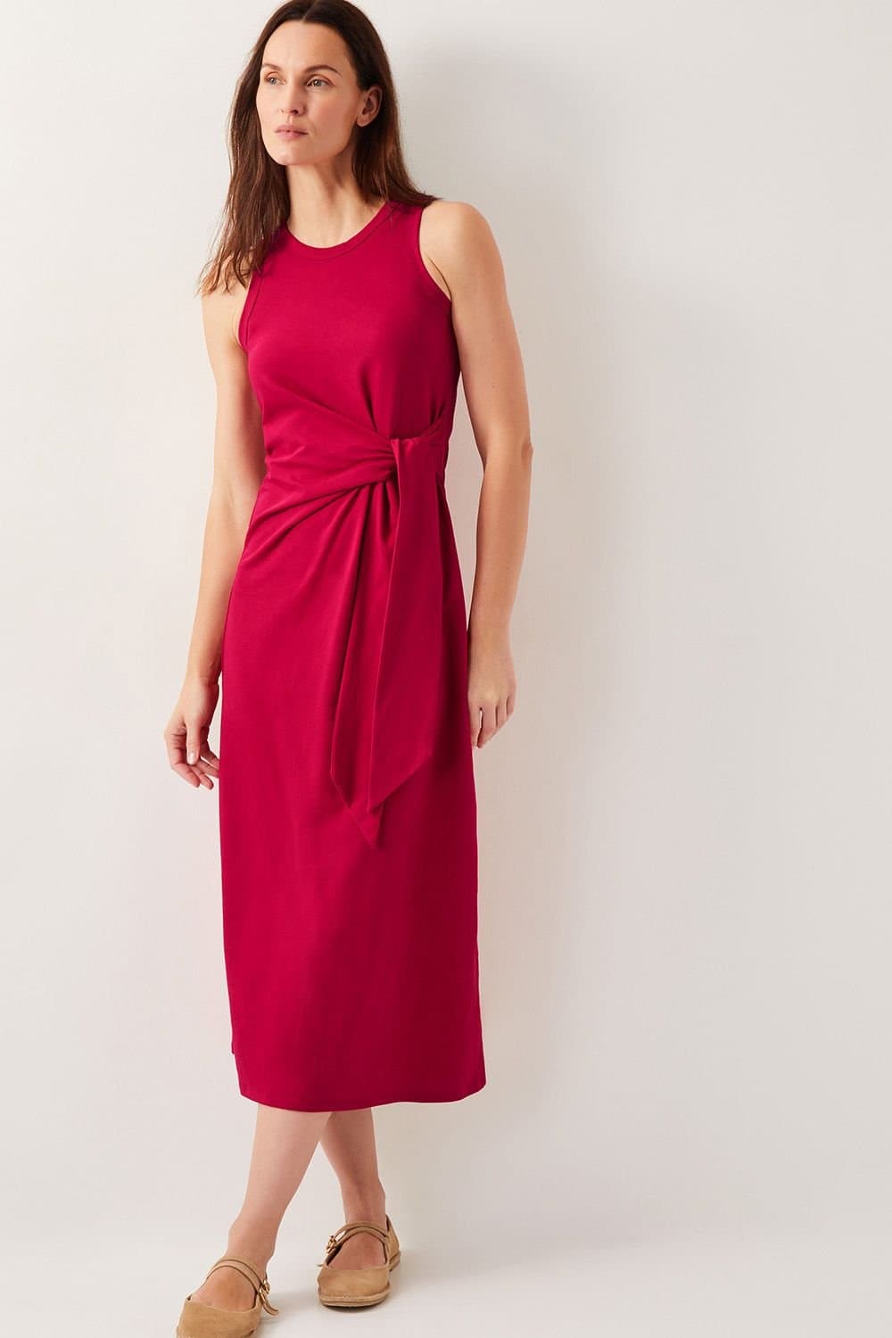 Monsoon Monsoon Women's Sleeveless Tie-Side Column Midi Dress Red