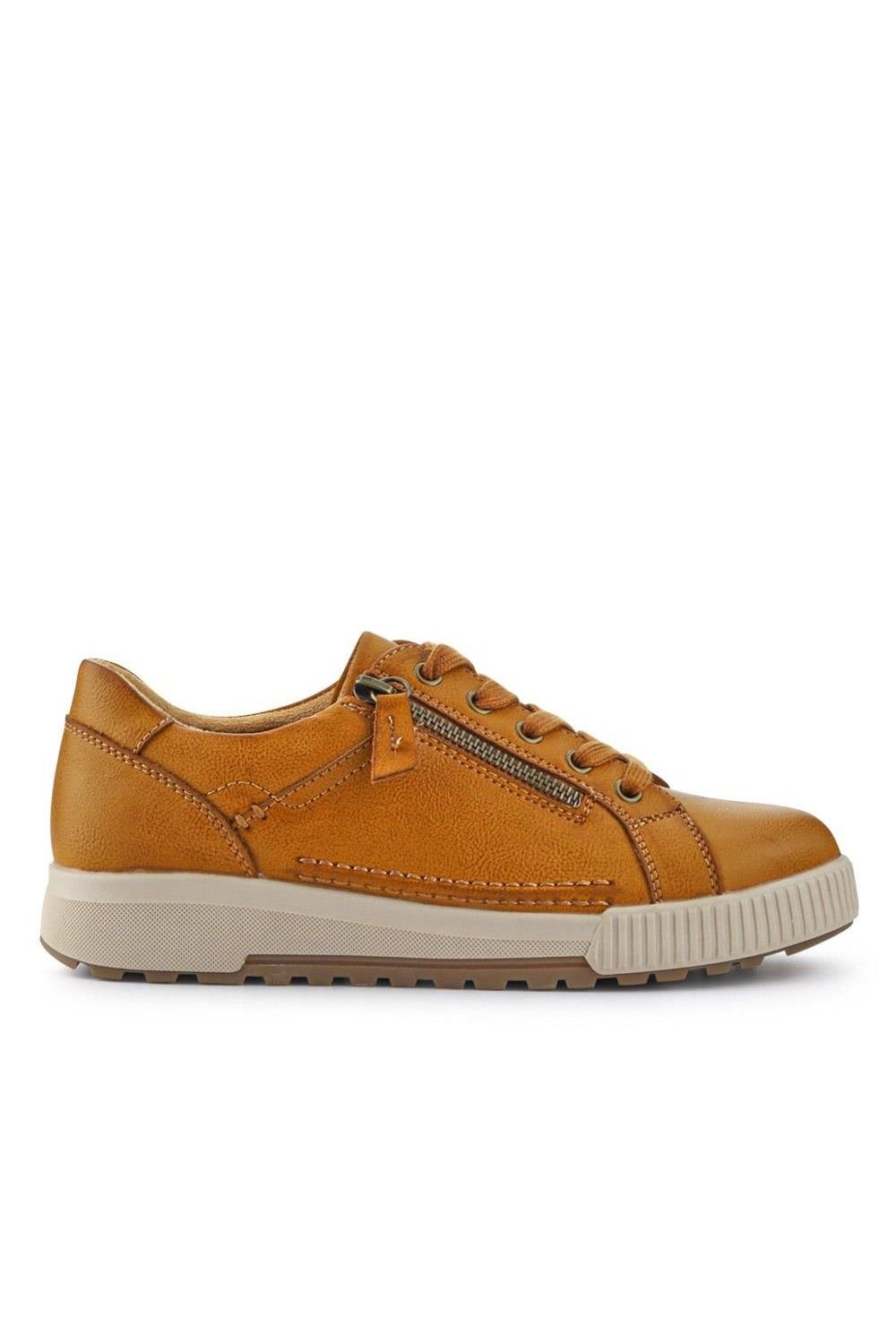 Pavers Pavers Women's Wide Fit Zip & Lace Trainers in Tan - 2